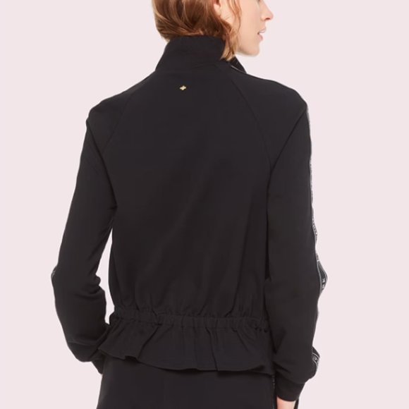 KATE SPADE NEW YORK I Black Ruffle Jacket with Logo Ribbon Tape on Arms, S - Picture 6 of 15